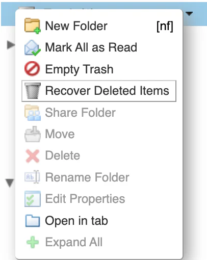 From the Classic UI Right click on the Trash folder in any tab - email, contacts, calendar etc, and select