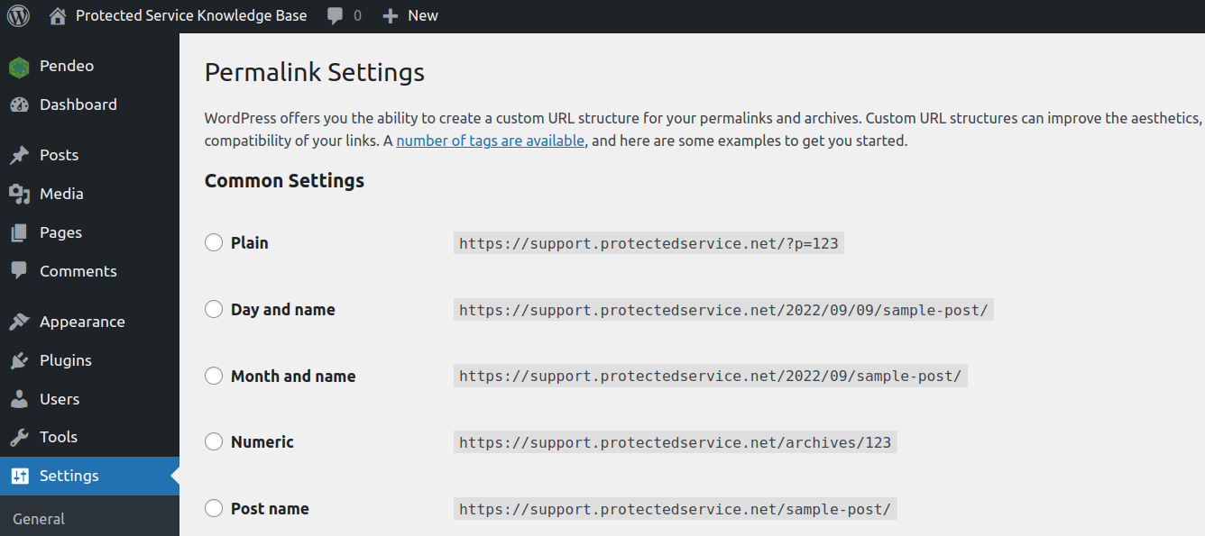 Settings -> Permalinks  Typically “Post name” is a good option - but you can choose whichever setting you