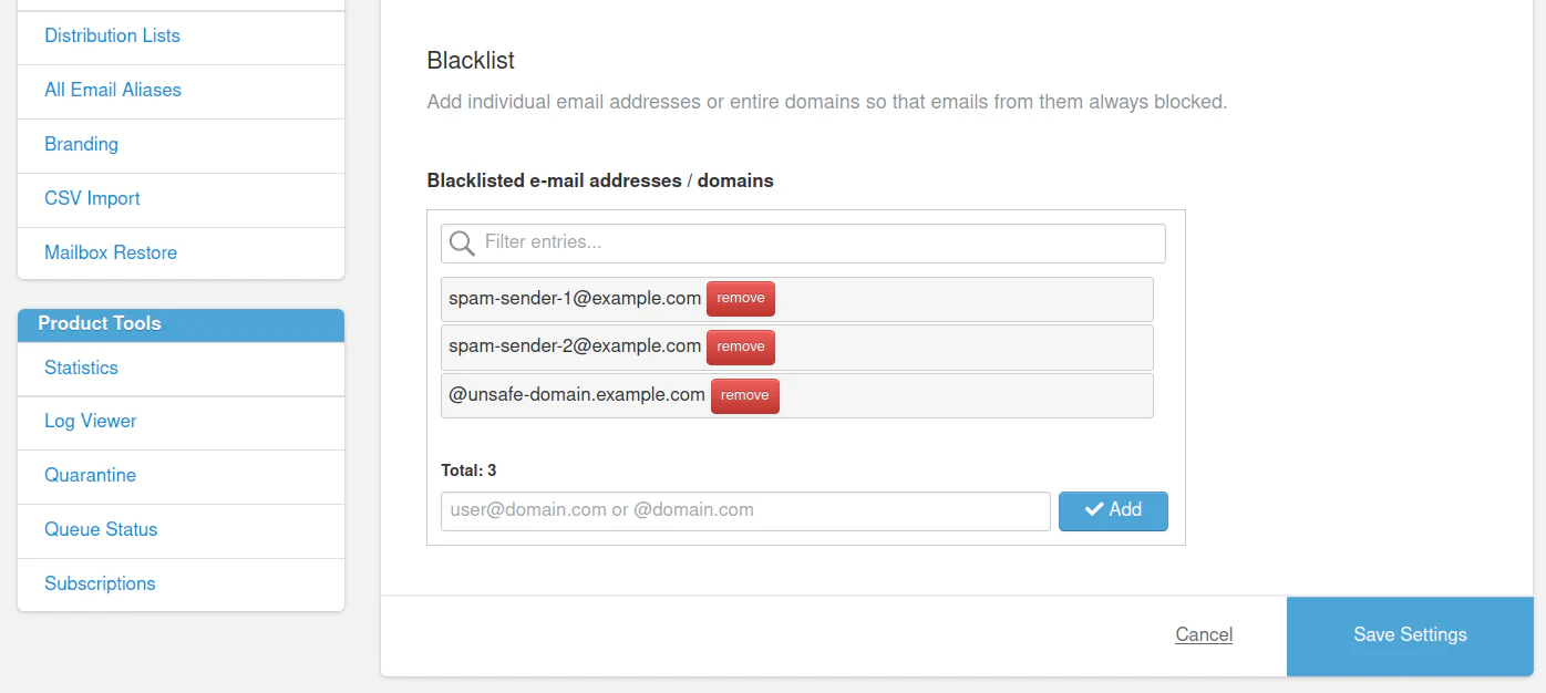 How to blacklist a sender's email address