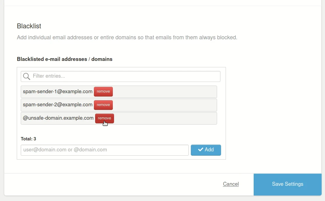 How to blacklist a sender's email address