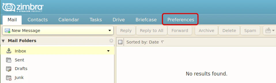 Login to Zimbra Webmail and go to Preferences